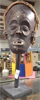WOOD AFRICAN TRIBAL MASK ON STAND 21"
