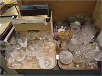 3 TRAYS CUT & ETCHED GLASS, STEMWARE