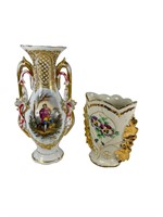 2- Antique Hand Painted Vases