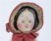 1840s Papier Mache Doll w/ Red Bonnet