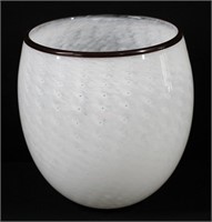 White Art Glass Vase - Signed GH03 6" H