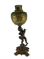 Antique Cast Metal Cherub Oil Lamp