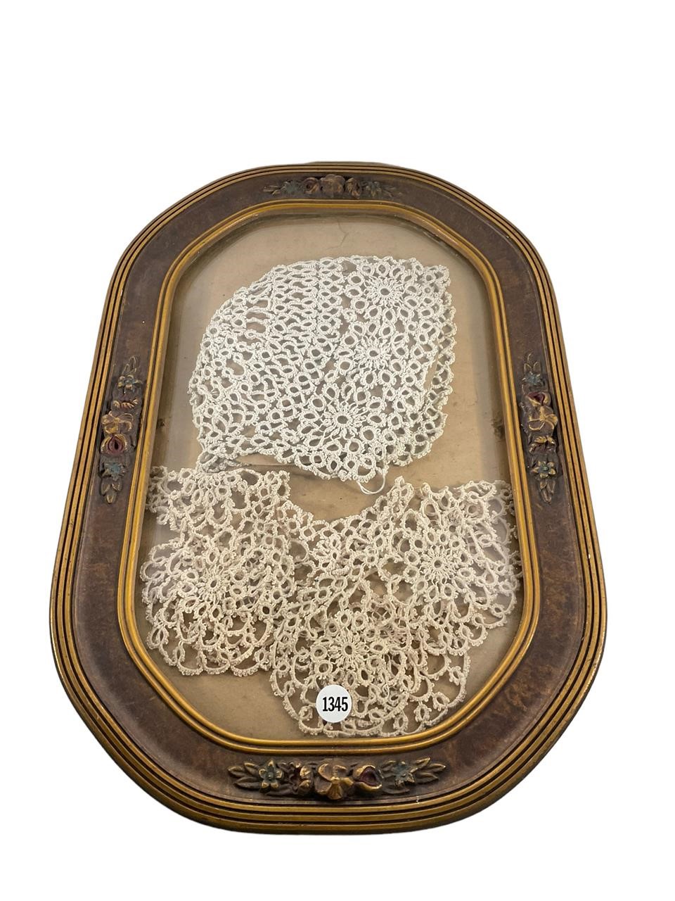 Antique Crochet Bonnet and Collar in Bubble Frame