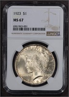 1923 $1 NGC MS67 Peace Dollar