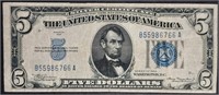 1934  $5 Silver Certificate   VF  BA block