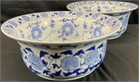 Pair Chinese Blue & White Cachepots