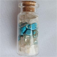 Turquoise & Clear Quartz Crystal in Glass Bottle