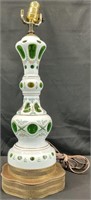Bohemian White Cut To Green Glass Lamp