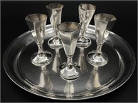 Sterling Silver Cordials Shot Glass Tray Set