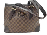 Checkered Brown Leather Top Handle Tote Bag
