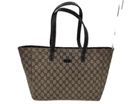 GG Tan Canvas Leather Top Handle Tote Bag