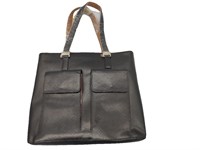 Dark Gray Leather Square Shoulder Tote Bag
