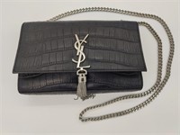 Black Croc Leather Three-Quarter Flap Purse