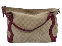 GG Beige Linen & Red Leather Large Tote Bag