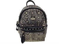 Gray Croc Leather Mini Studded Backpack