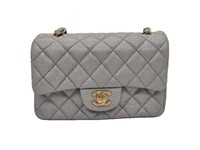 CC Shimmering Silver Quilted Leather Half-Flap Bag