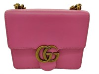 GG Hot Pink Leather Half-Flap Chain Strap Clutch
