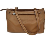 Brown Pebble Leather Shoulder Tote Bag
