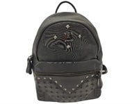 Black Canvas Leather Studded Backpack