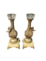 Pair of Antique Cherub Garniture Vases