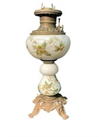 Antique Hand painted Glass Oil Lamp