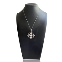 14k White Gold Edwardian Diamond Cross Necklace