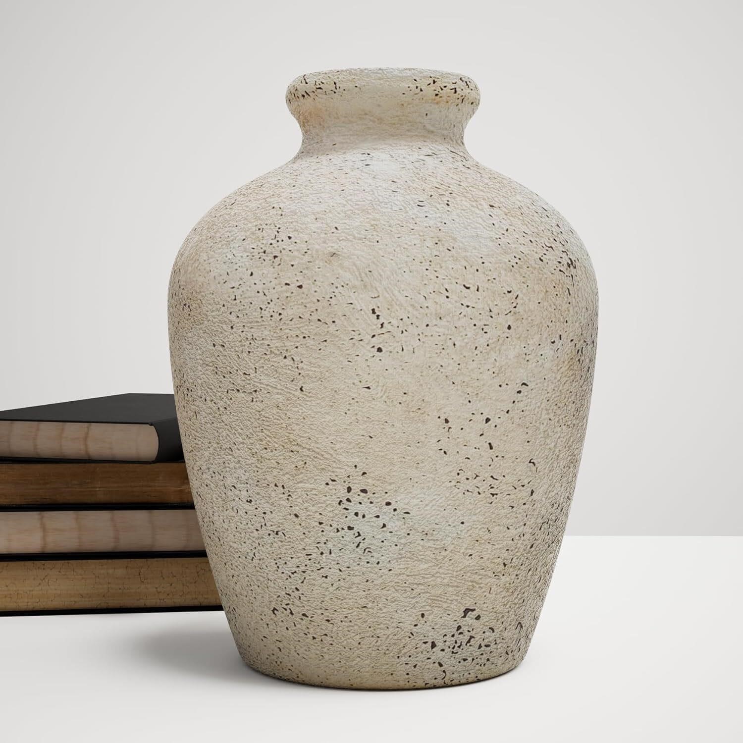 Ceramic Vase - Rustic Farmhouse  Boho-White