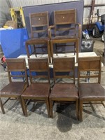 6 vintage wooden chairs, including one