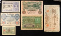 Lot of 6 1910s-1920s German WWI Era Banknotes, Var