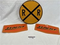 3pc BNSF & RRXing Metal Signs,  ( 2 BNSF, 1 RR)