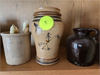 1 Decorative Pottery, 1 Crock w/cracks & Candles