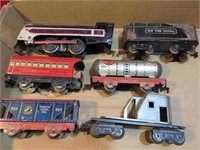 Vintage Model Train Box Lot Metal Engine & Cars