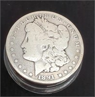 **1891 CC Morgan Silver Dollar 90% Silver 38.1MM