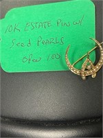 10k Estate Pin w/seed pearls