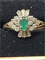 Estate 14k Emerald & Diamond Ring