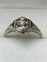 Antique Ladies Diamond and Saphire Ring