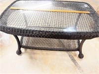 OUTDOOR WICKER/GLASS TABLE