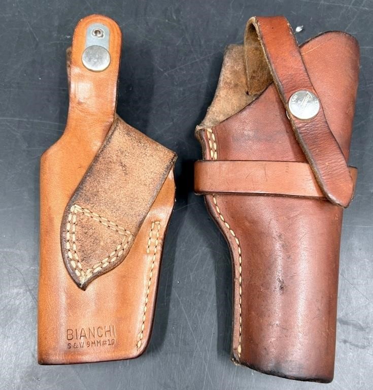 2 Leather Pistol Holsters Bianchi 9mm
