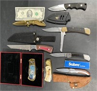 Lot 8 Knives - Pocket & Fixed Blade w Sheaths