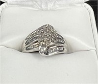 1/2 CT Bacquette Diamond Ring .925 Sz 7.5