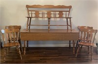 DROP LEAF MAPLE TABLE WITH 4 CHAIRS AND BENCH
