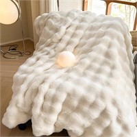 Faux Fur Blanket - Cream White  King 108x90