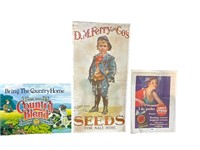 3 Vintage Advertising Paper Signs
