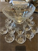 Punchbowl with Stand and 12 cups