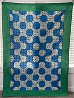 GREEN AND BLUE MAGIC CIRCLE-BOW TIE QUILT 88x63