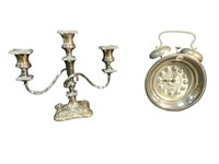 Vintage Alarm Clock & Silverplate Candelabra