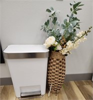 J - TOE-TOUCH TRASH CAN & FAUX FLOWERS IN VASE