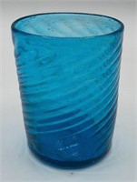 BLUE/GREEN  SWIRL HANDBLOWN GLASS TUMBLER