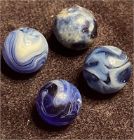 4 BLUE AND WHITE SWIRL AGATE MARBLES