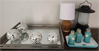 J - MIRROR TRAY, SPHERES, TABLELAMP, LANTERN, MORE